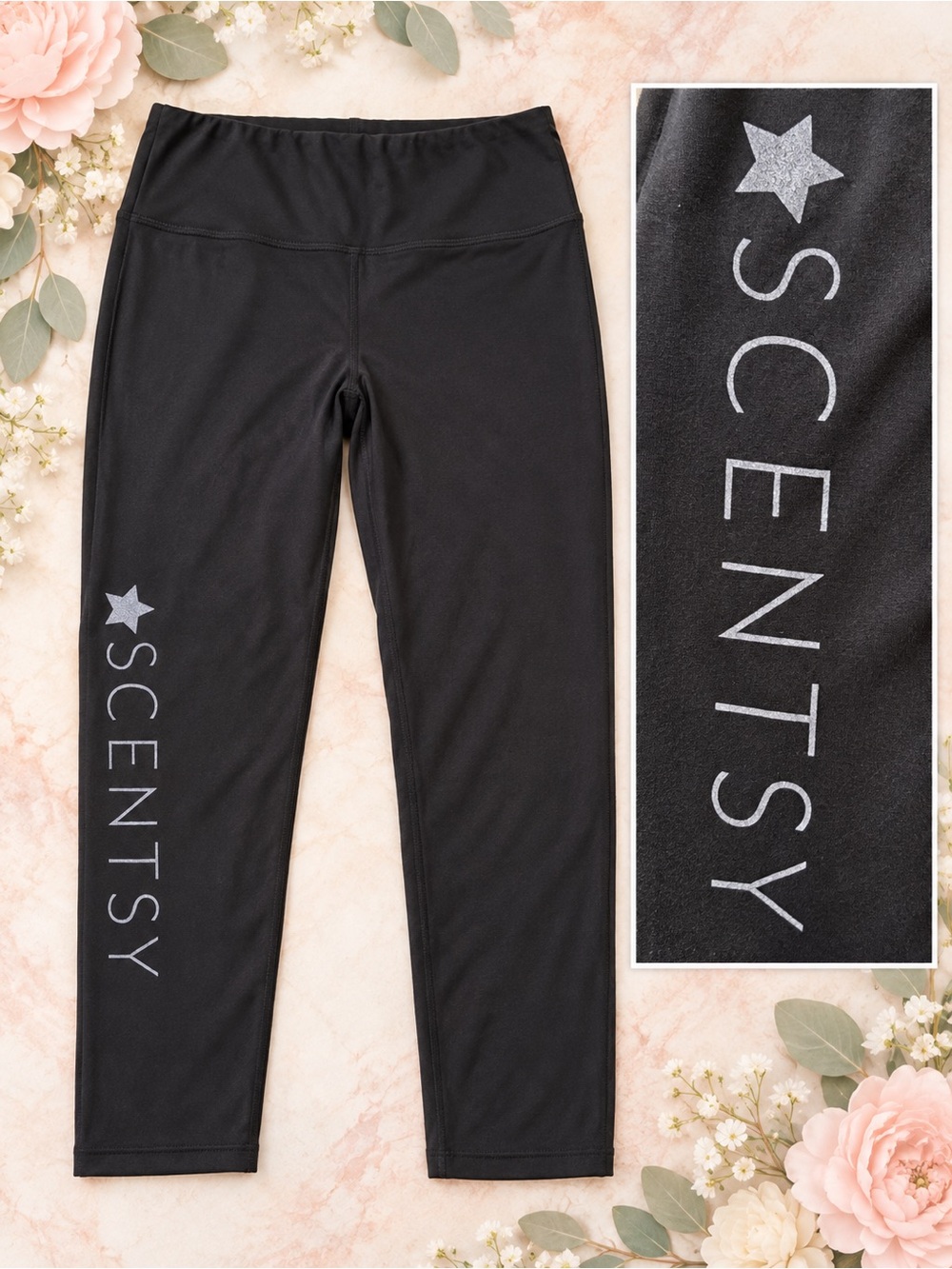 Scentsy Black Leggings with Silver Logo Star size L